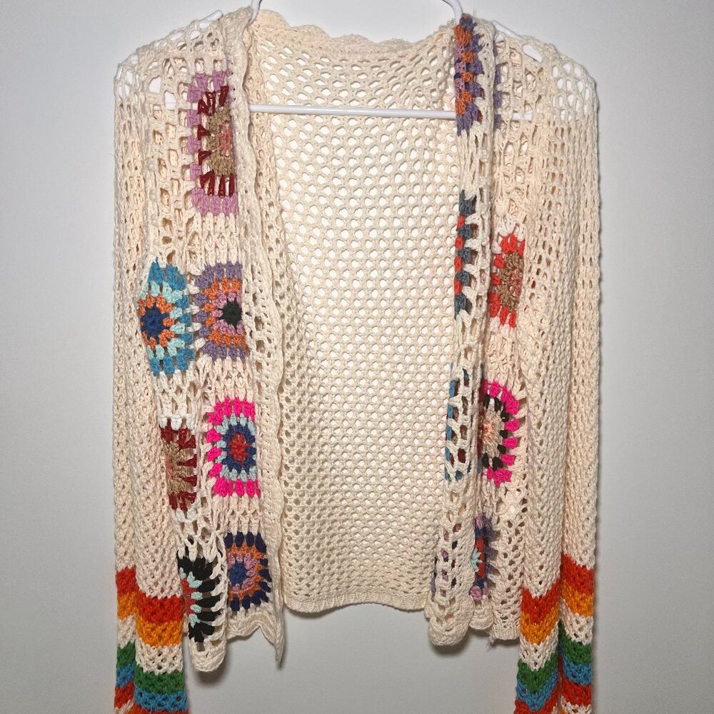 Boho Crochet Knit Cardigan Sweater